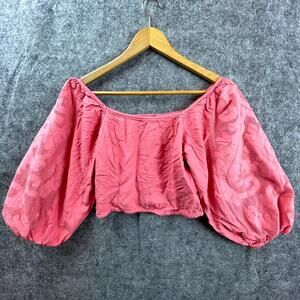 Broadway 38 Crop Top Women Small Pink Puff Sleeves‎ Off Shoulder Boho Elastic